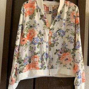 NWT Love Spell Floral Bomber Zip Front Jacket Size Large
